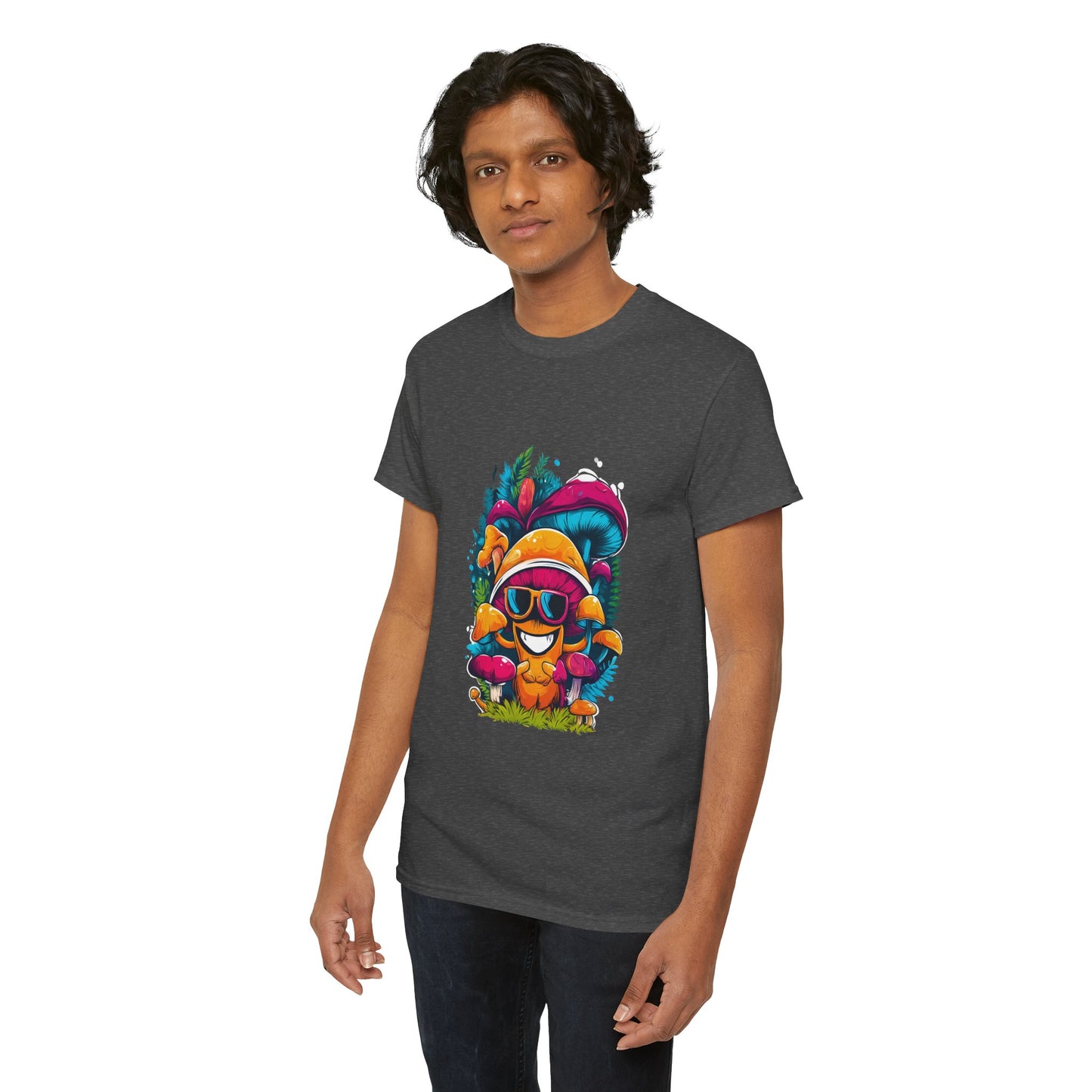 Mushroom Dude -Tee, Unisex Heavy Cotton T-Shirt, Vibrant Graphic Shirt, Perfect for Festivals, Eco-friendly Gift, Casual Wea