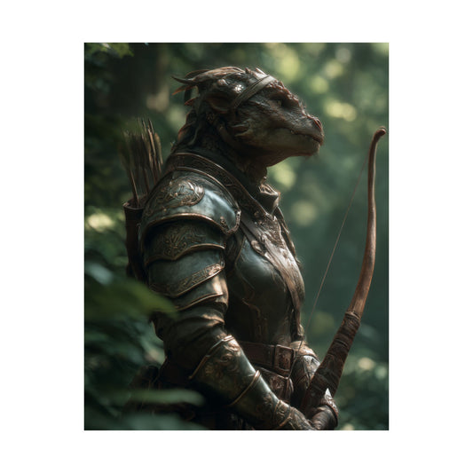 Fantasy Dragon Born Ranger Satin Paper Poster — Armored Dragon Born Ranger Wall Art