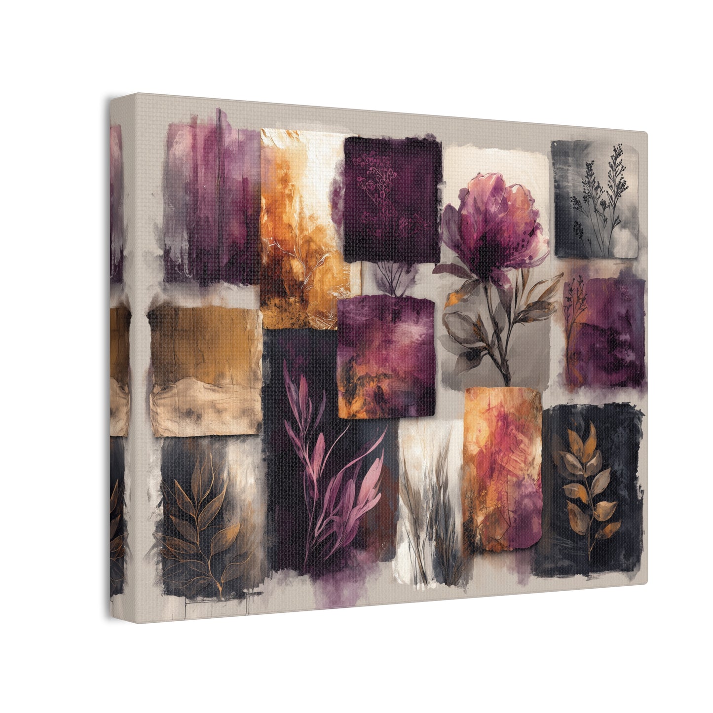 Golden Plum Series #2 -Floral Canvas Wall Art, Abstract Flowers Print, Home Decor, Living Room Artwork, Purple and Gold Wall Decor