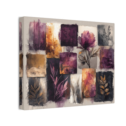 Golden Plum Series #2 -Floral Canvas Wall Art, Abstract Flowers Print, Home Decor, Living Room Artwork, Purple and Gold Wall Decor