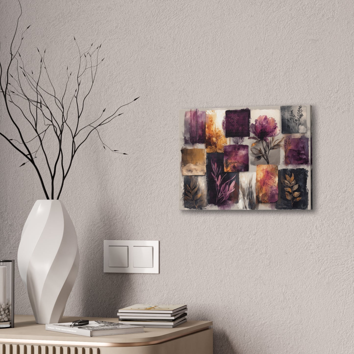 Golden Plum Series #2 -Floral Canvas Wall Art, Abstract Flowers Print, Home Decor, Living Room Artwork, Purple and Gold Wall Decor