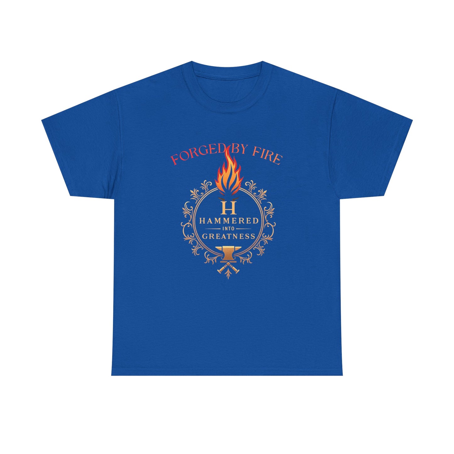 Forged By Fire T‑Shirt — Flaming Torch Crest Graphic Tee