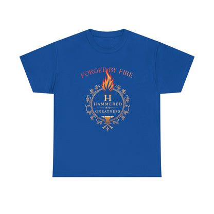Forged By Fire T‑Shirt — Flaming Torch Crest Graphic Tee