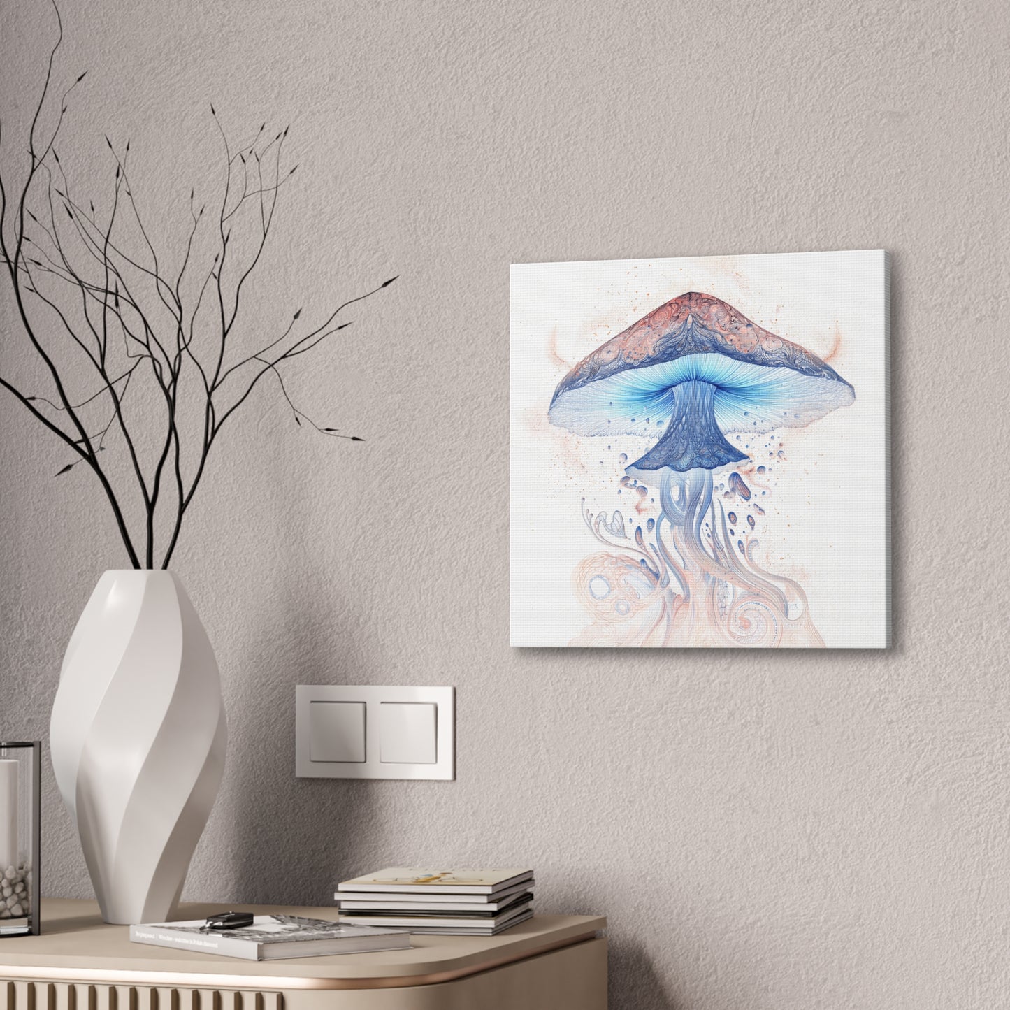 Mind Awakening Light-Mushroom Canvas Art, Stretched Wall Decor, Bohemian Home Decor, Psychedelic Wall Art, Nature-Inspired Art