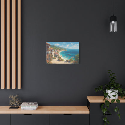 Village by the Sea -Coastal Serenity Canvas Print, Beach Decor, Wall Art for Home, Gift for Beach Lovers