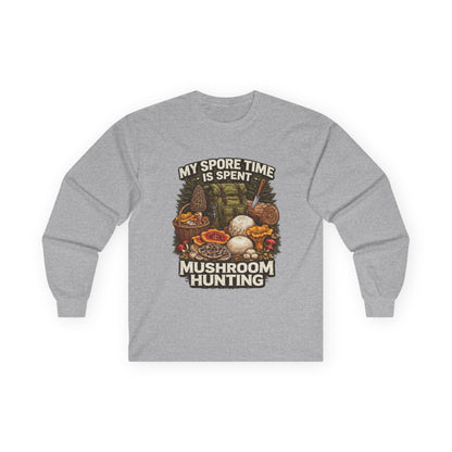 Mushroom Hunting Long Sleeve Tee — "My Spore Time Is Spent" For Foragers & Nature Lovers