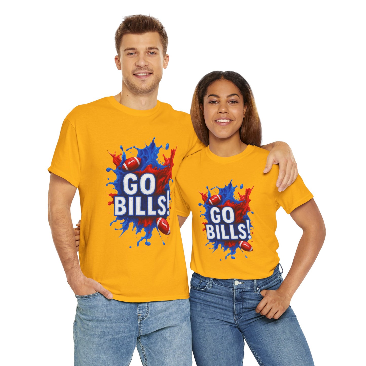 Go Bills -Cheerful Sports Tee - Go Bills! Unisex Heavy Cotton T-Shirt, Game Day Apparel, Football Fan Shirt, Spirit Wear, Gift for Sports Lovers