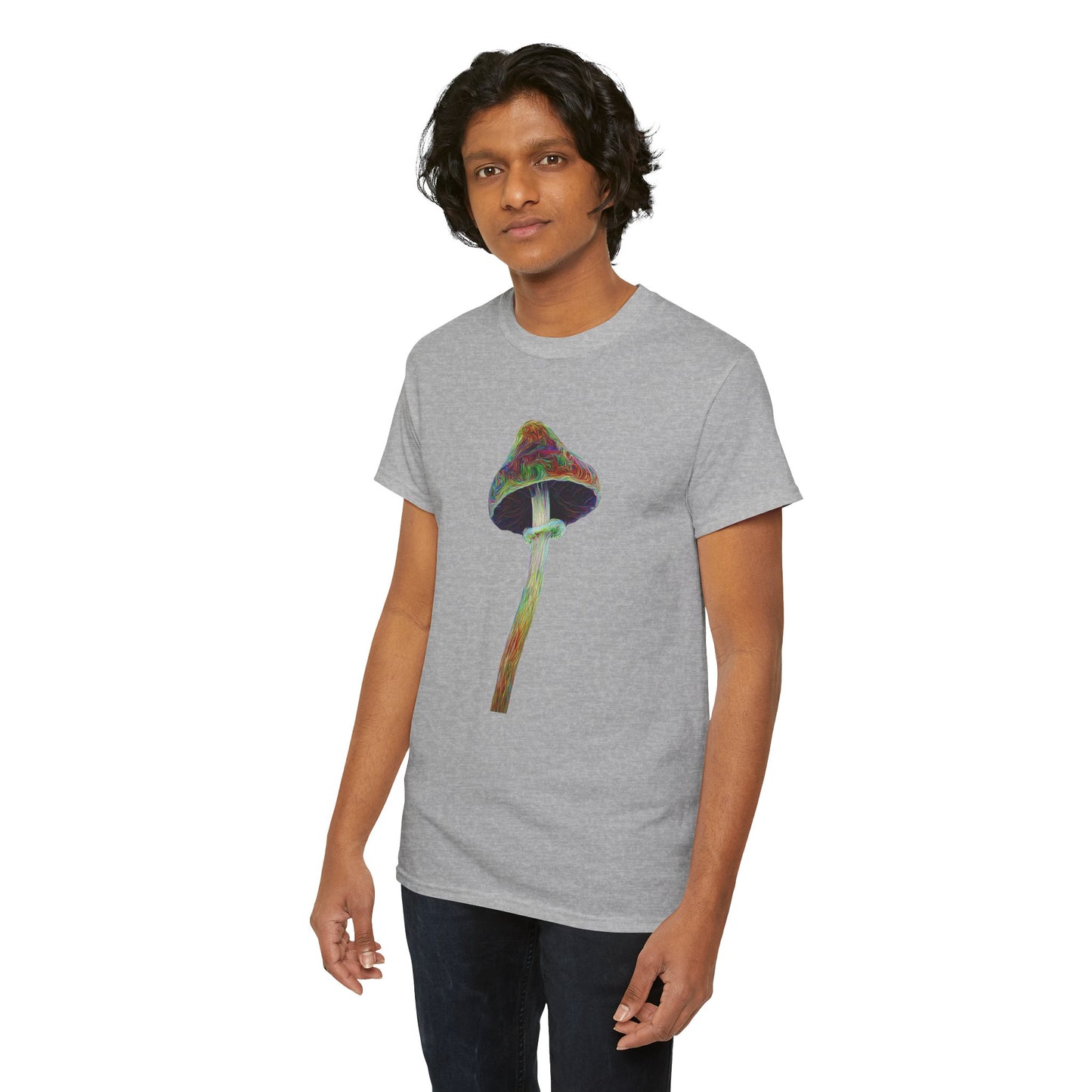 Colorful Psychedelic Mushroom2 - Tee, Unisex Heavy Cotton T-Shirt, Vibrant Graphic Shirt, Perfect for Festivals, Eco-friendly Gift, Casual Wear