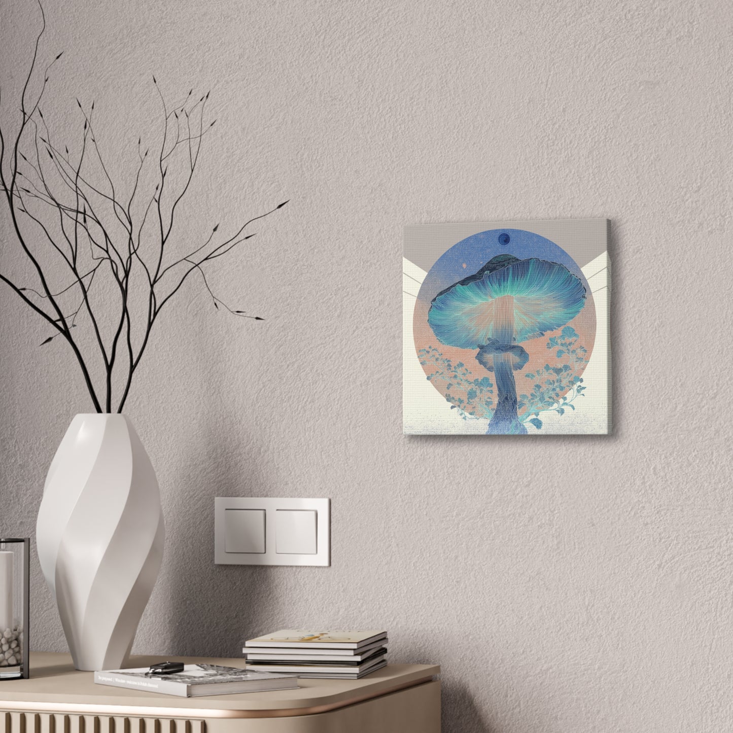 Moonlight Mushroom Inverse-Mushroom Canvas Art, Stretched Wall Decor, Bohemian Home Decor, Psychedelic Wall Art, Nature-Inspired Art