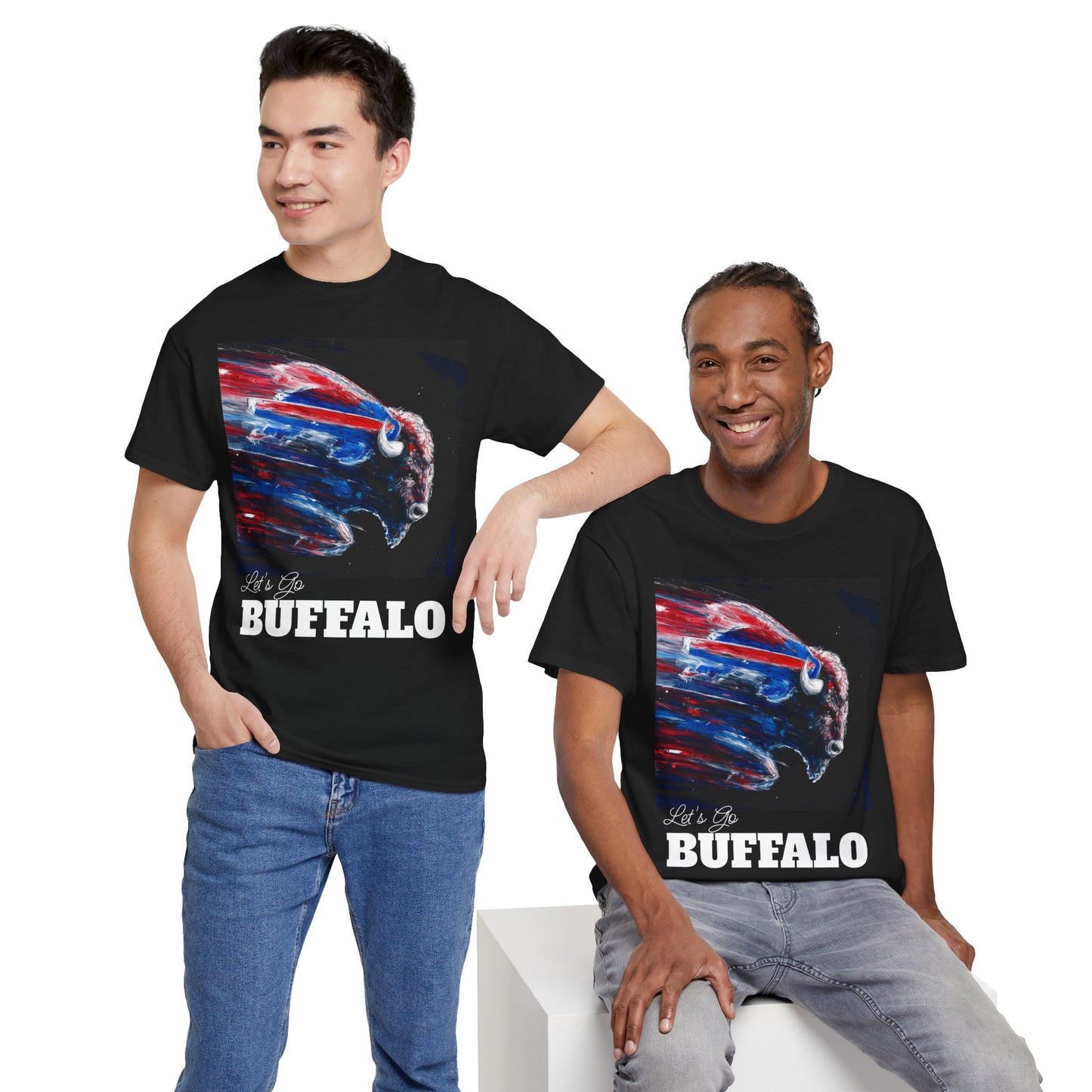 Lets Go Buffalo in Black Spirit Unisex Heavy Cotton Tee, Sports Fan Shirt, Game Day Apparel, Casual Wear, Gift for Football Lovers
