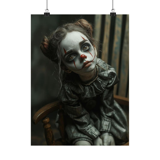 Harliquinn Girl- PAPER POSTER, Dark Wall Decor for Halloween, Creepy Vintage Print