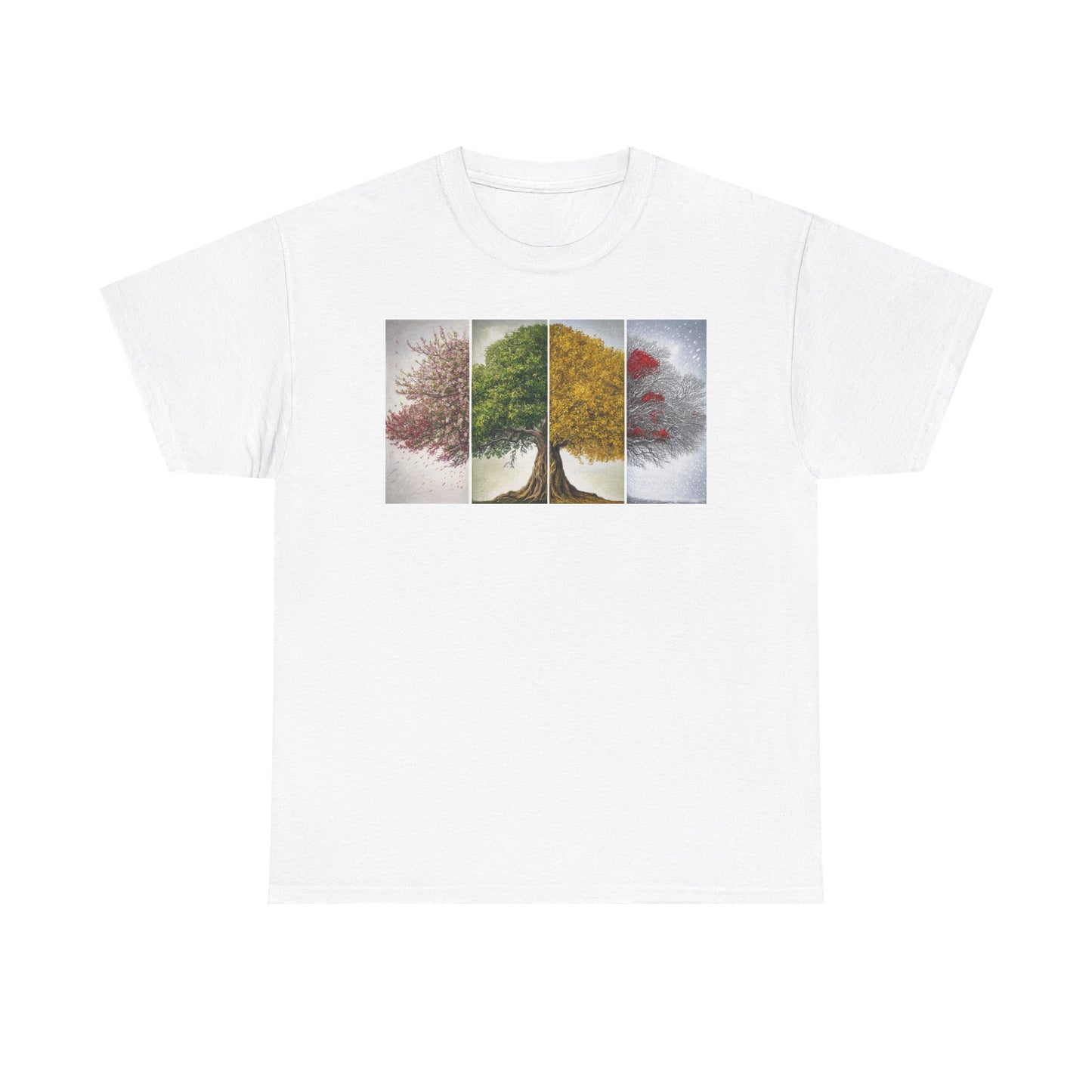 Seasonal Tree Unisex Heavy Cotton Tee | Nature Lover Gift, Fall Fashion, Eco-Friendly Apparel, Casual Wear, Outdoor Adventure