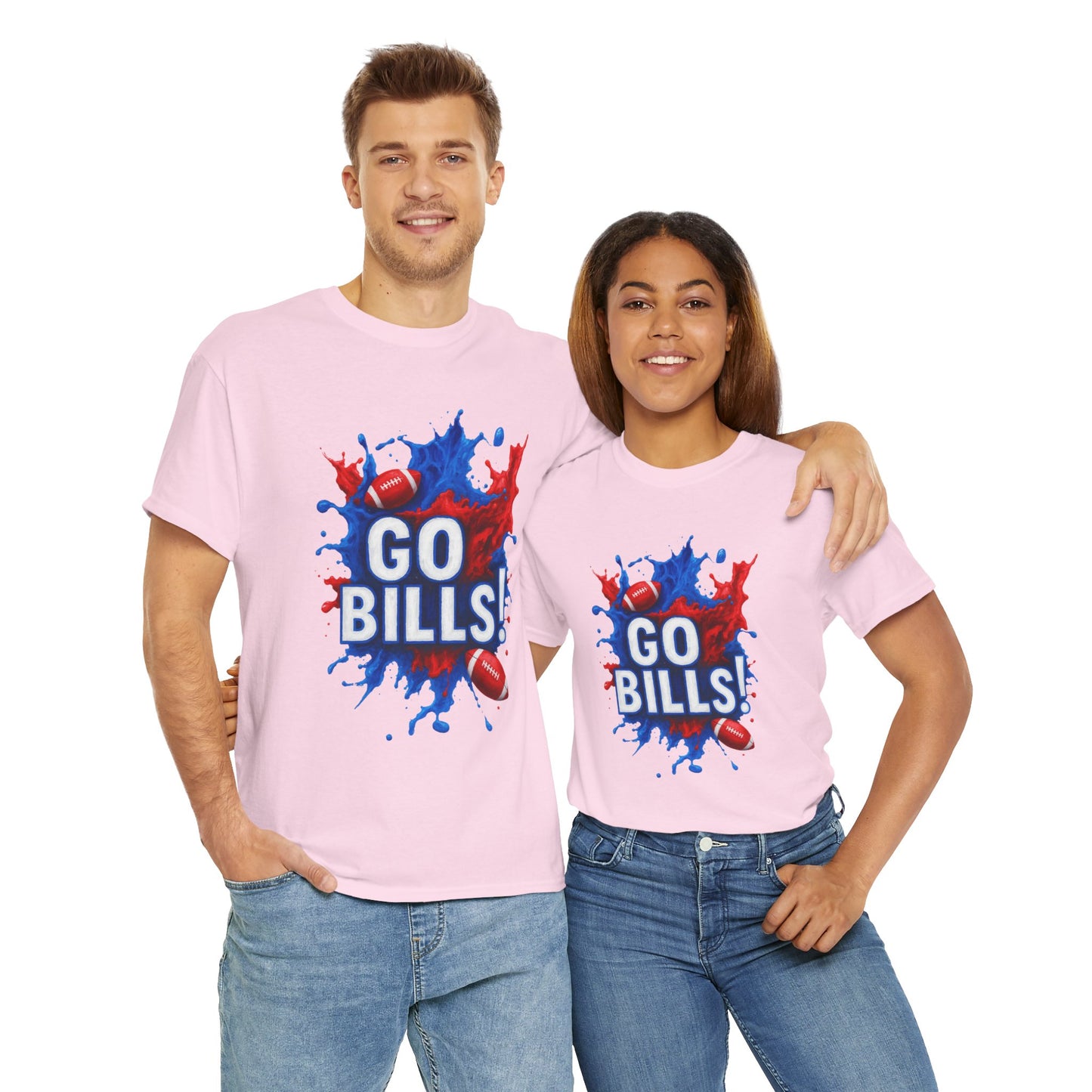 Go Bills -Cheerful Sports Tee - Go Bills! Unisex Heavy Cotton T-Shirt, Game Day Apparel, Football Fan Shirt, Spirit Wear, Gift for Sports Lovers