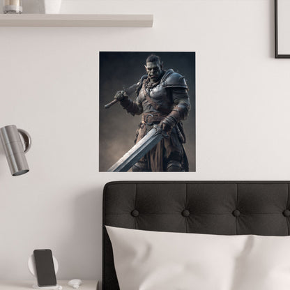 Half Orc Fighter - Fantasy Art Satin PAPER POSTER — Dark Fantasy Wall Art