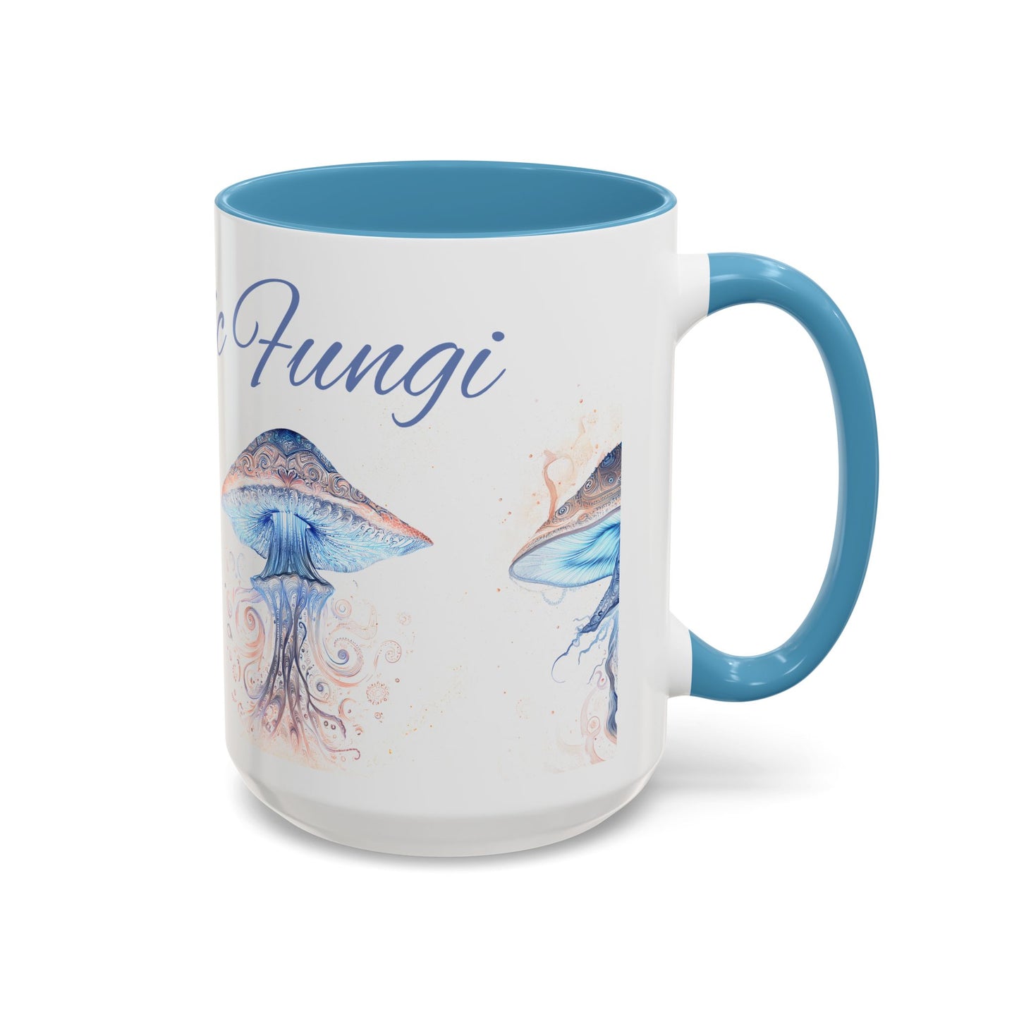 Fantastic Fungi Blue Accent Coffee Mug — Mushroom Art Tea Cup (11/15oz)