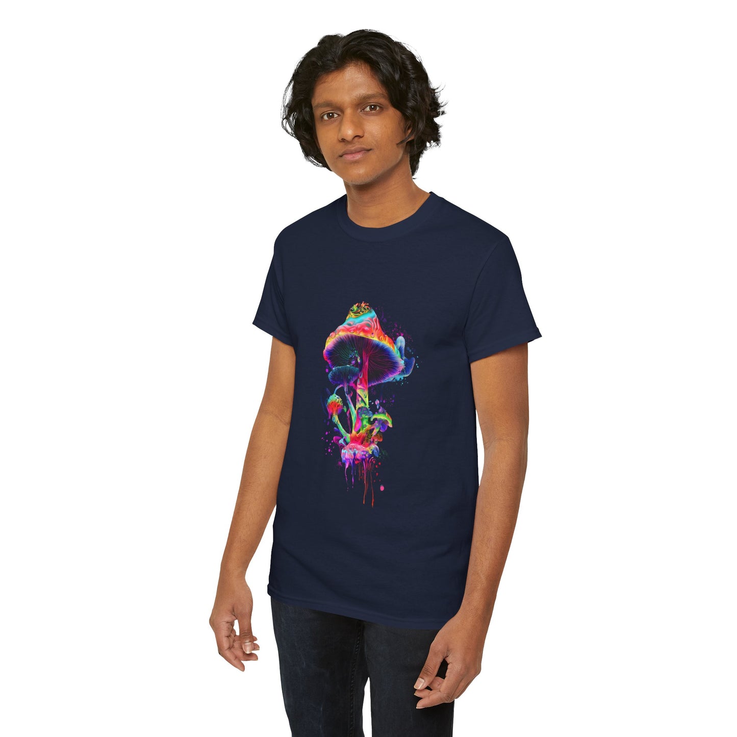Colorful Psychedelic Mushroom Tee, Unisex Heavy Cotton T-Shirt, Vibrant Graphic Shirt, Perfect for Festivals, Eco-friendly Gift, Casual Wear