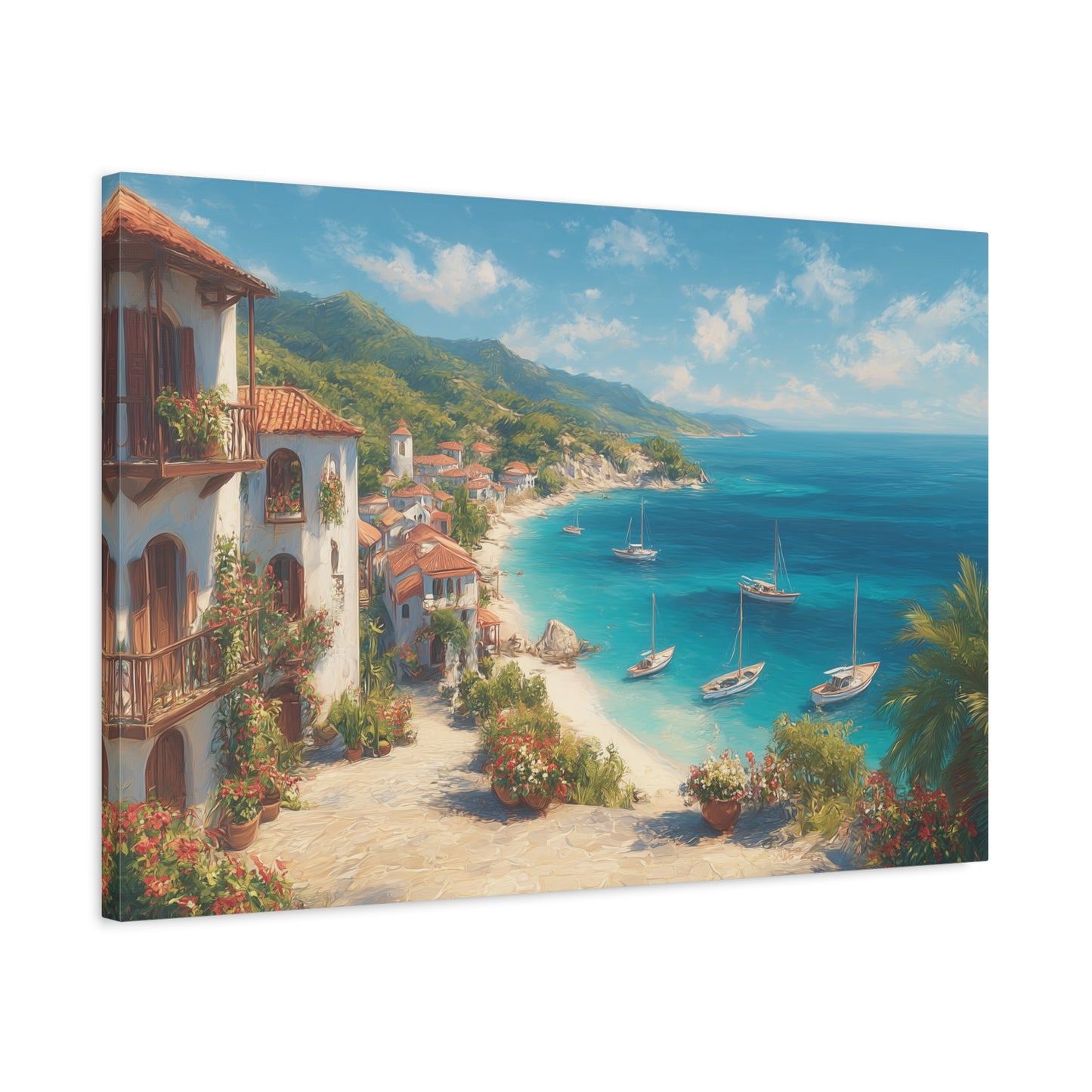 Village by the Sea -Coastal Serenity Canvas Print, Beach Decor, Wall Art for Home, Gift for Beach Lovers