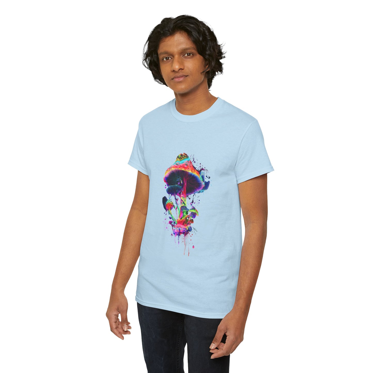 Colorful Psychedelic Mushroom Tee, Unisex Heavy Cotton T-Shirt, Vibrant Graphic Shirt, Perfect for Festivals, Eco-friendly Gift, Casual Wear