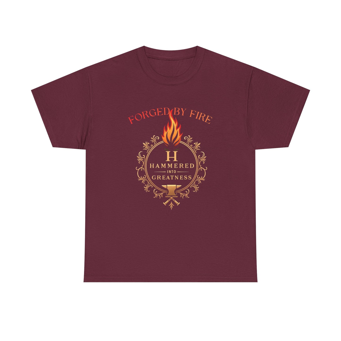 Forged By Fire T‑Shirt — Flaming Torch Crest Graphic Tee