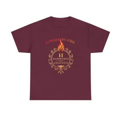 Forged By Fire T‑Shirt — Flaming Torch Crest Graphic Tee