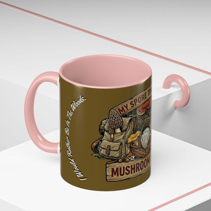 Mushroom Hunting Coffee Mug – "My Spore Time Is Spent" Rustic Forager Accent Mug