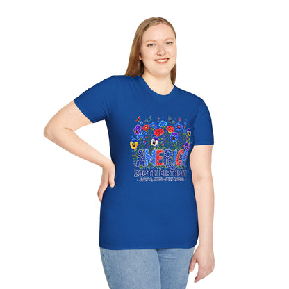 America 250th Birthday T-Shirt – July 4, 1776–2026 Patriotic Floral Tee