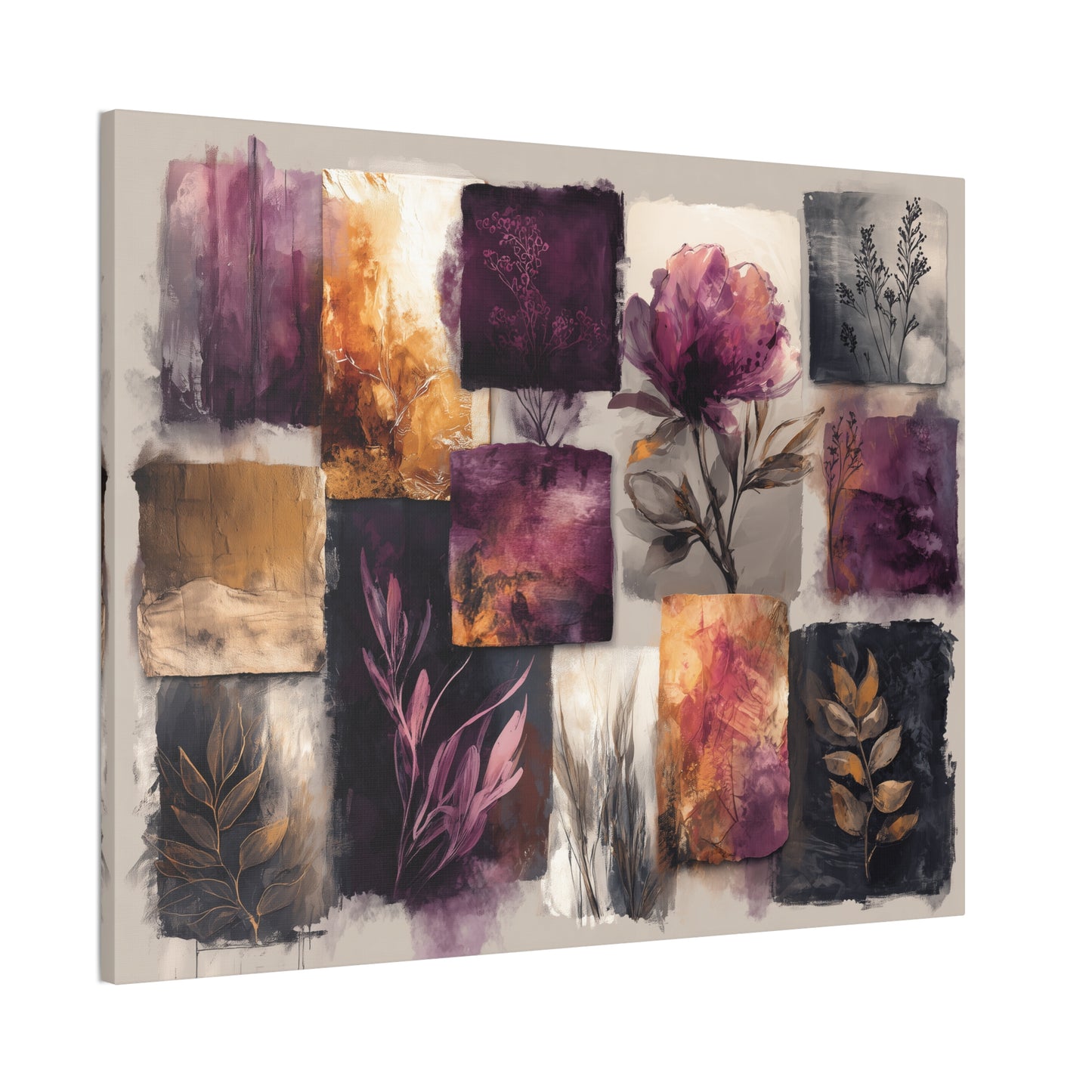 Golden Plum Series #2 -Floral Canvas Wall Art, Abstract Flowers Print, Home Decor, Living Room Artwork, Purple and Gold Wall Decor