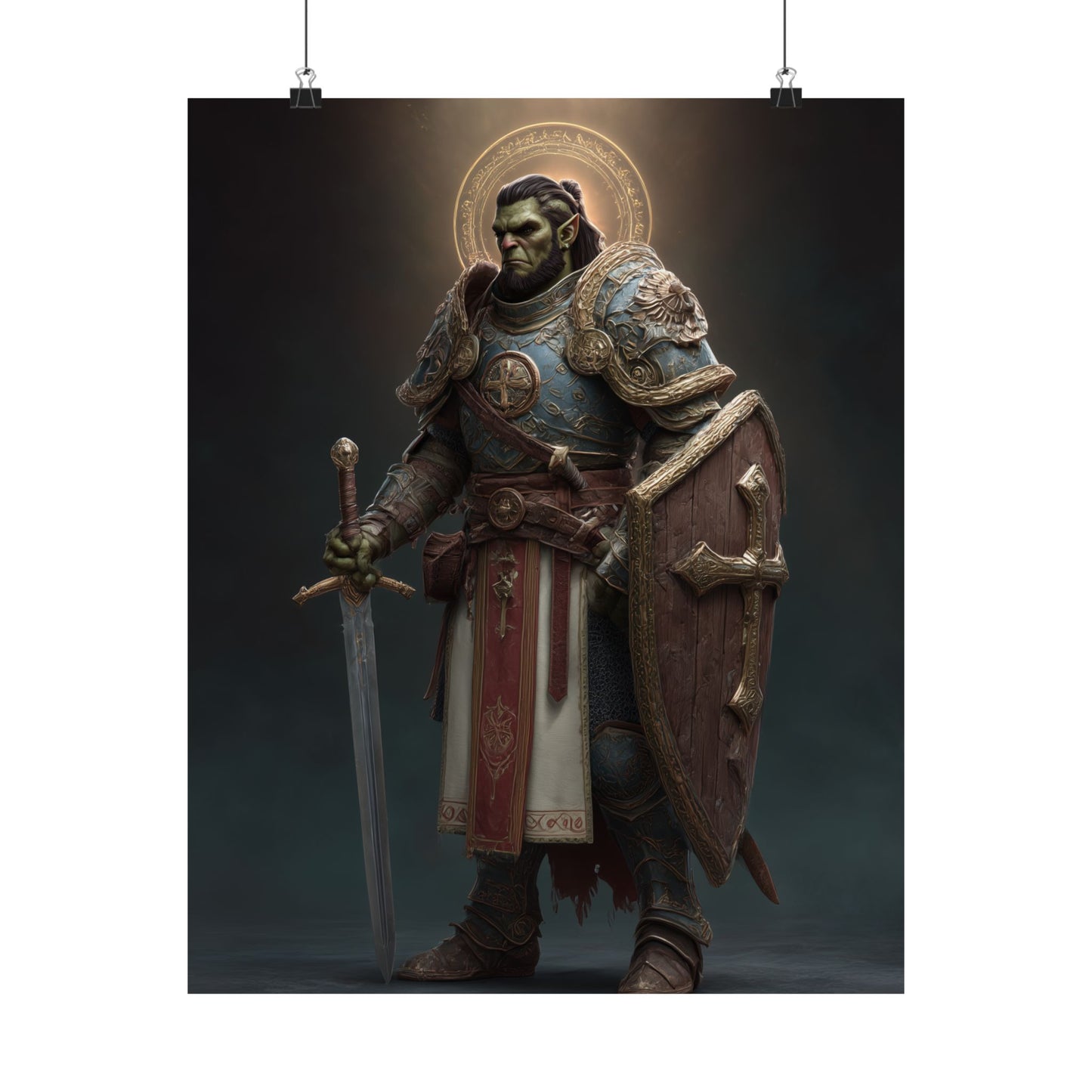 Half Orc Paladin - Satin Paper Poster — Fantasy Knight Wall Art