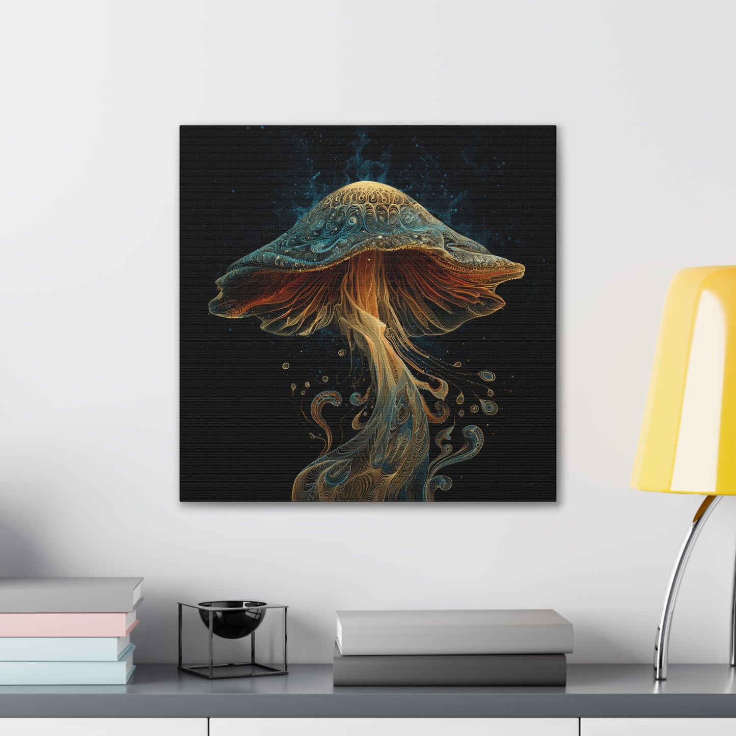 Floating High-Mushroom Canvas Art, Stretched Wall Decor, Bohemian Home Decor, Psychedelic Wall Art, Nature-Inspired Art