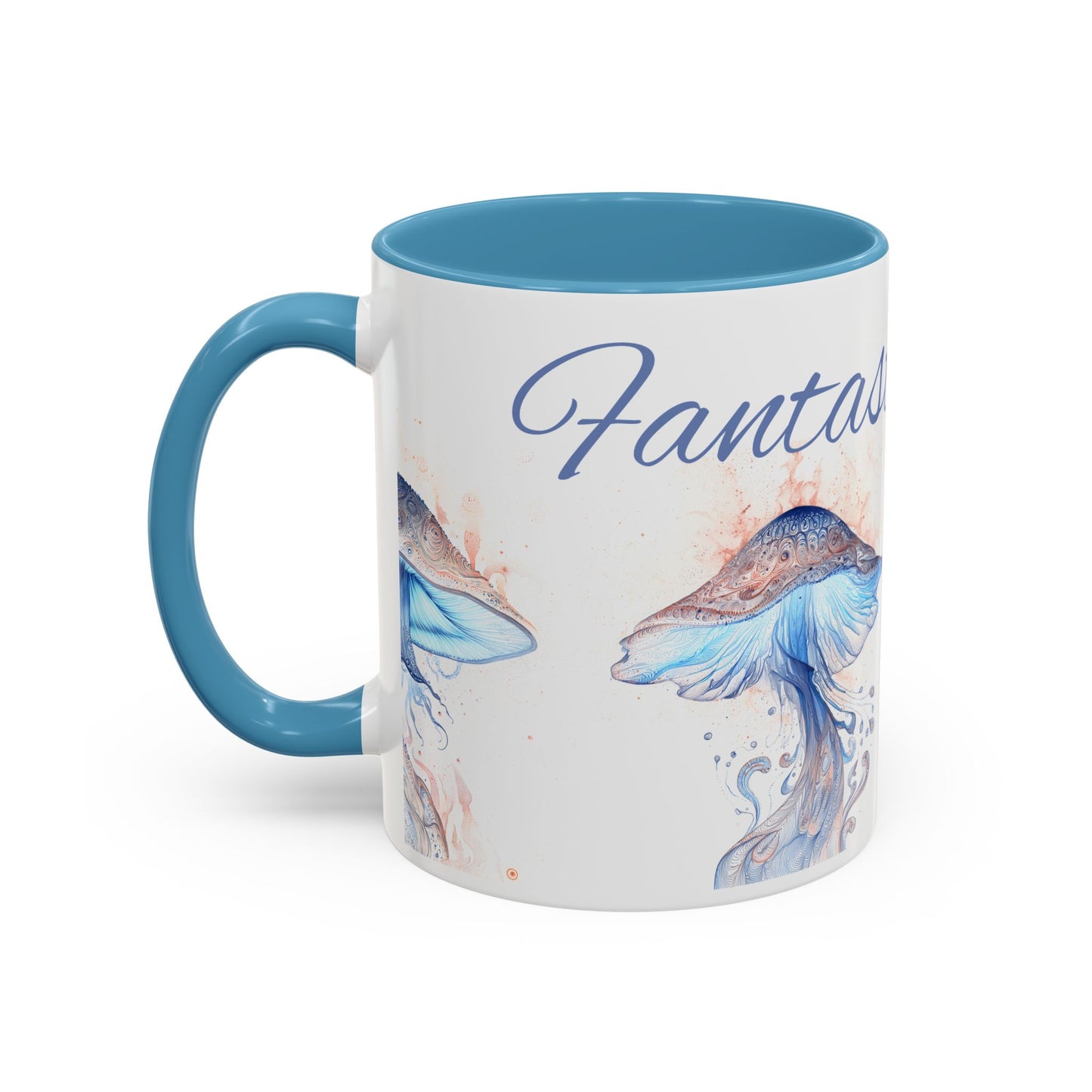 Fantastic Fungi Blue Accent Coffee Mug — Mushroom Art Tea Cup (11/15oz)