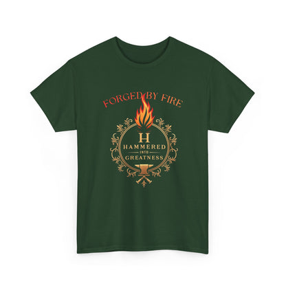 Forged By Fire T‑Shirt — Flaming Torch Crest Graphic Tee