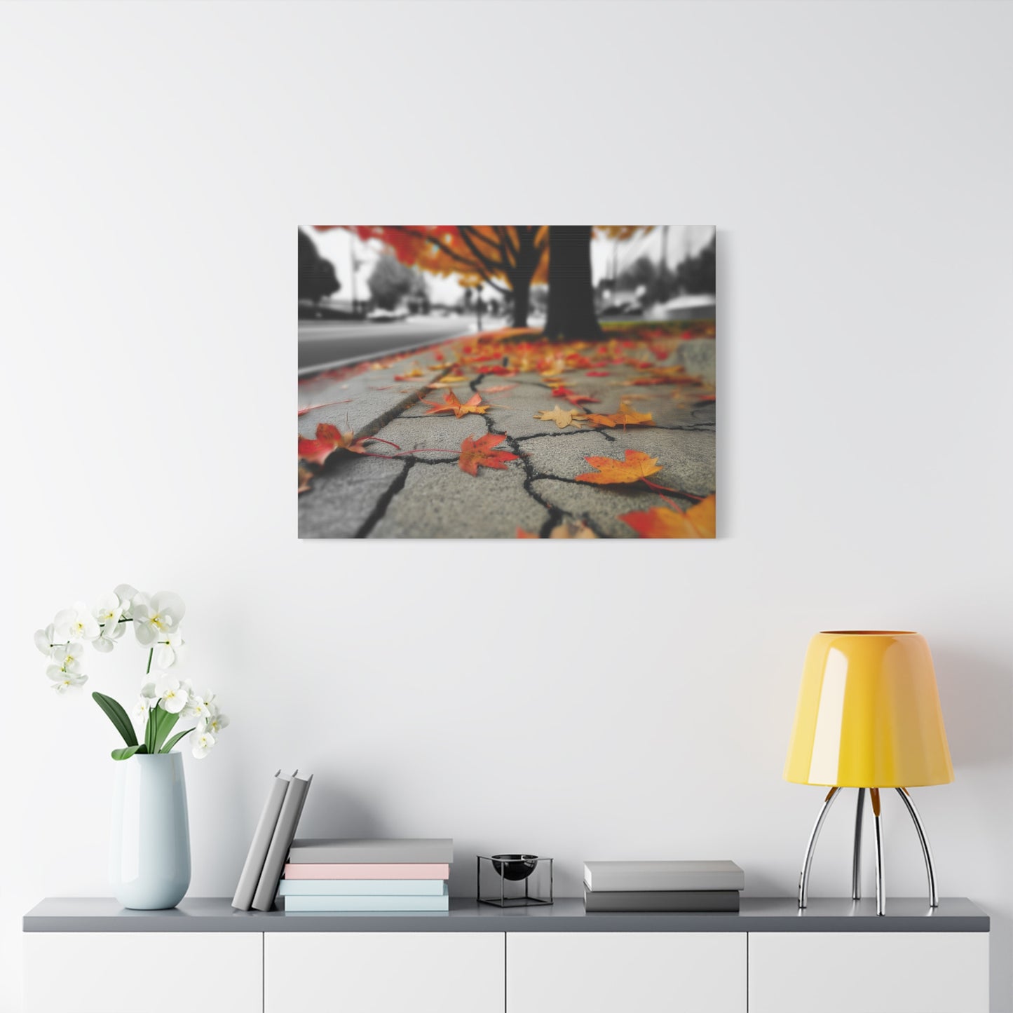 Autumn's Fragmented Canvas: Fallen Maple Leaf, Urban Decay, Seasonal Transition--1aceswild.myshopify.com
