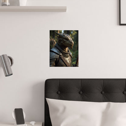 Fantasy Dragonborn Ranger Satin Paper Poster — Armored Dragonborn Ranger Wall Art