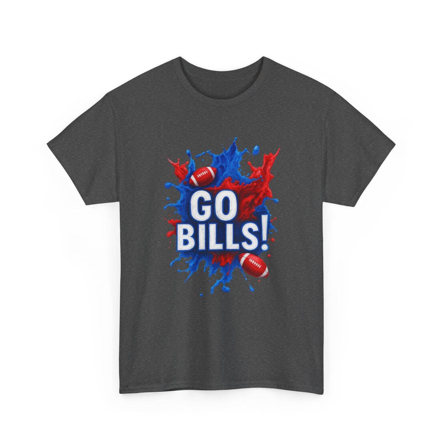 Go Bills -Cheerful Sports Tee - Go Bills! Unisex Heavy Cotton T-Shirt, Game Day Apparel, Football Fan Shirt, Spirit Wear, Gift for Sports Lovers