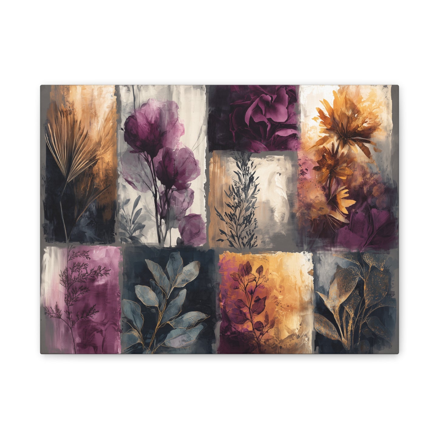 Golden Plum Series #1 Floral Canvas Wall Art, Abstract Flowers Print, Home Decor, Living Room Artwork, Purple and Gold Wall Decor