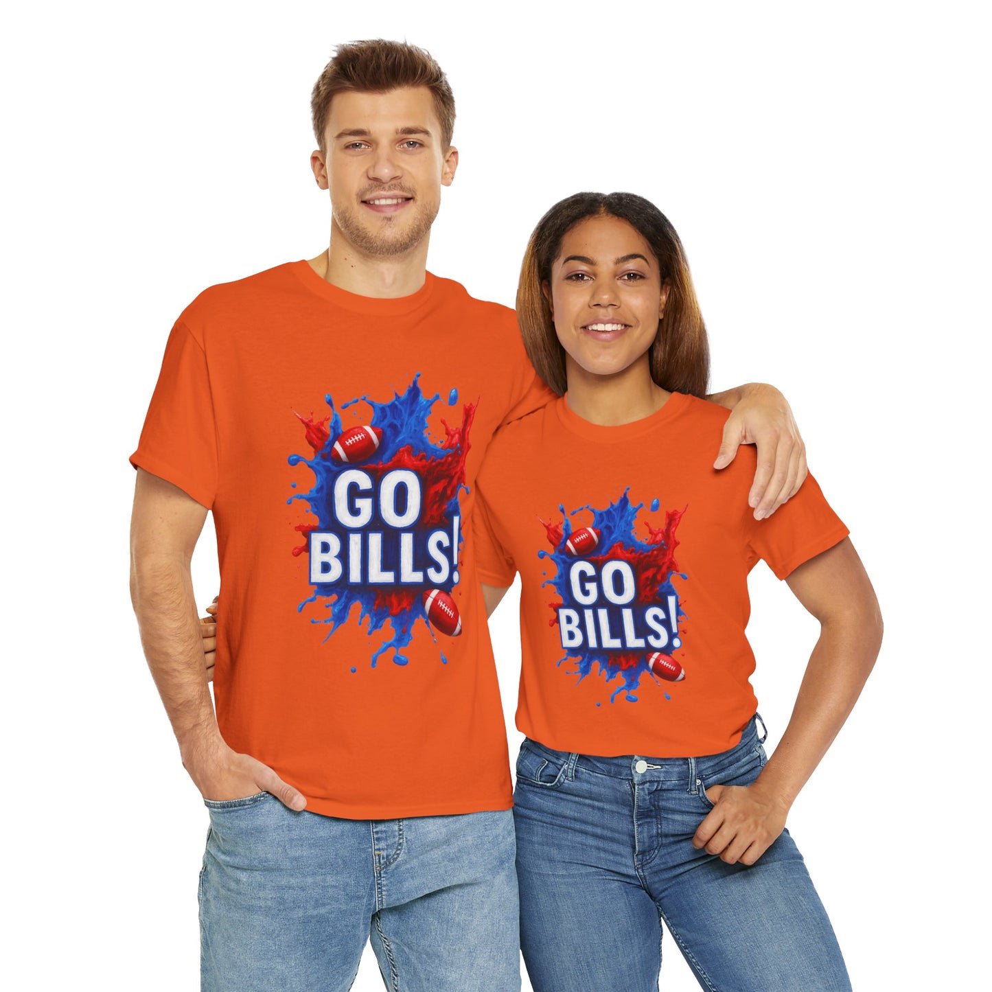 Go Bills -Cheerful Sports Tee - Go Bills! Unisex Heavy Cotton T-Shirt, Game Day Apparel, Football Fan Shirt, Spirit Wear, Gift for Sports Lovers