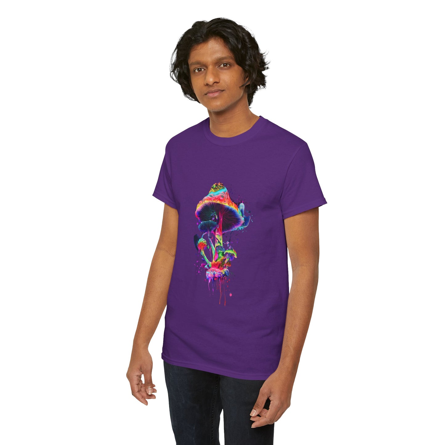 Colorful Psychedelic Mushroom Tee, Unisex Heavy Cotton T-Shirt, Vibrant Graphic Shirt, Perfect for Festivals, Eco-friendly Gift, Casual Wear