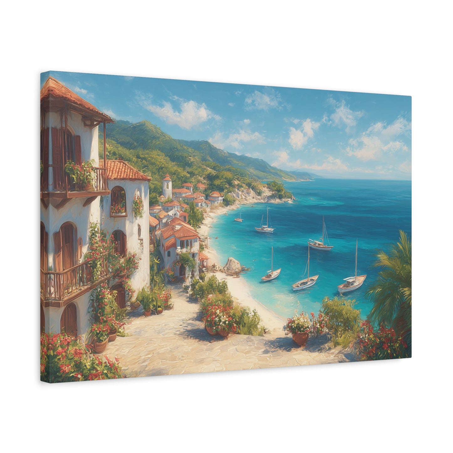 Village by the Sea -Coastal Serenity Canvas Print, Beach Decor, Wall Art for Home, Gift for Beach Lovers