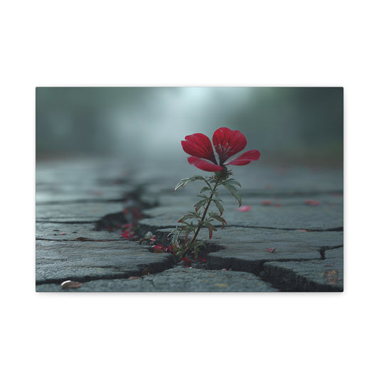 Resilient Bloom: Urban Concrete Nature, Defiant Red Flower Symbolism--1aceswild.myshopify.com