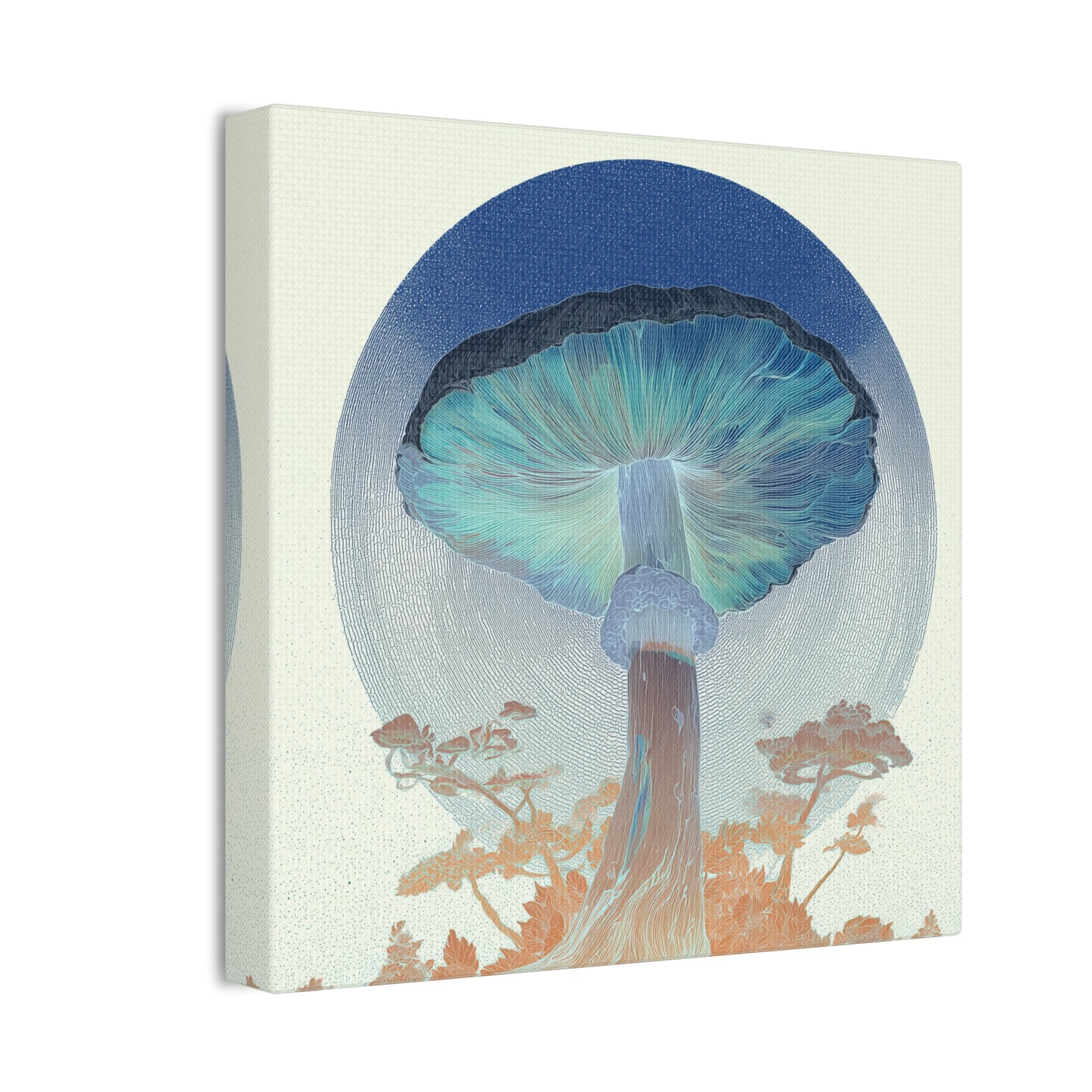 Forest Light Inverse-Mushroom Canvas Art, Stretched Wall Decor, Bohemian Home Decor, Psychedelic Wall Art, Nature-Inspired Art