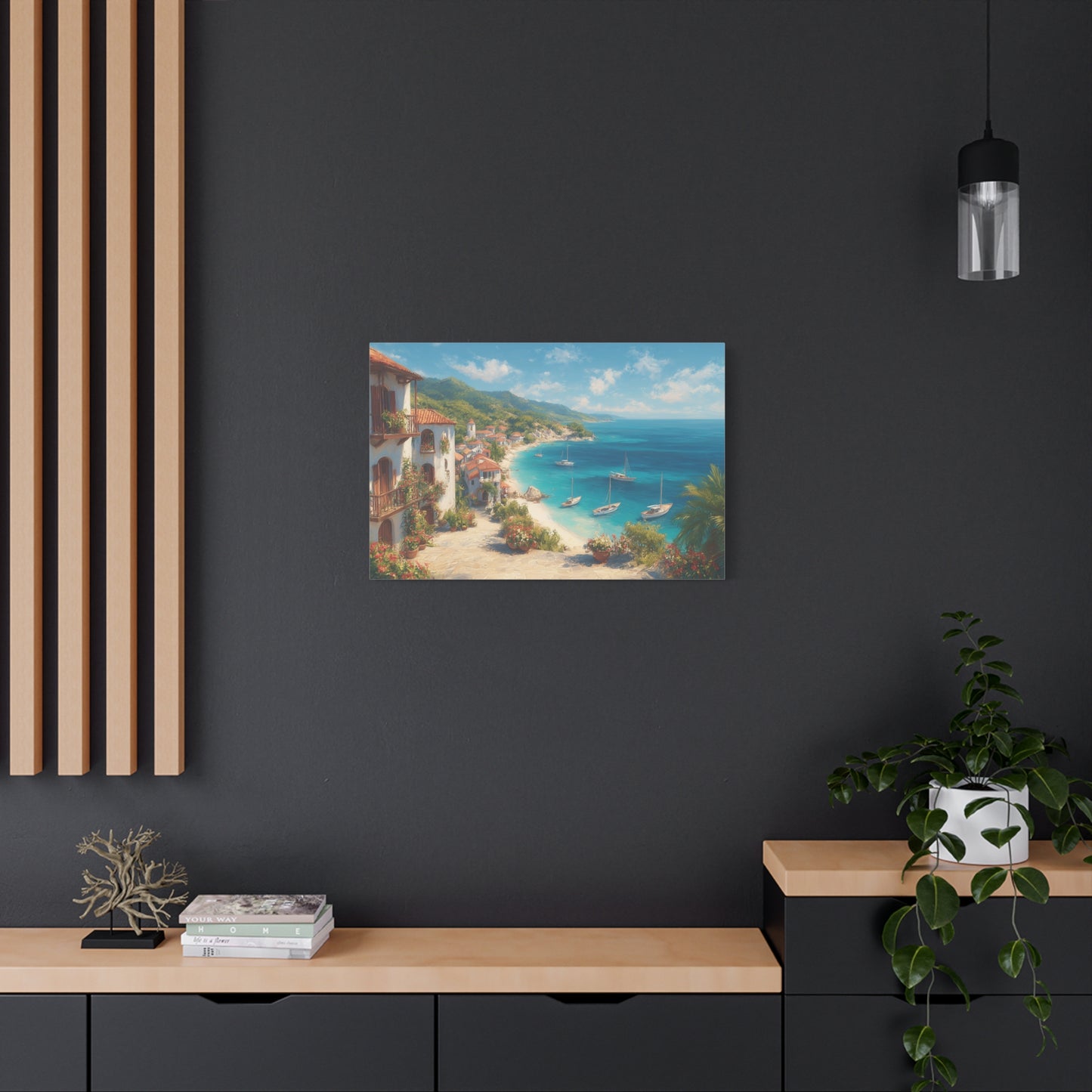 Village by the Sea -Coastal Serenity Canvas Print, Beach Decor, Wall Art for Home, Gift for Beach Lovers