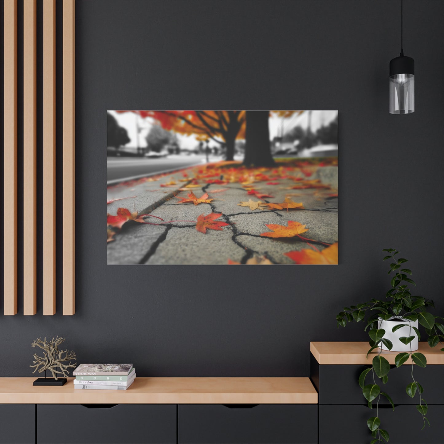 Autumn's Fragmented Canvas: Fallen Maple Leaf, Urban Decay, Seasonal Transition--1aceswild.myshopify.com