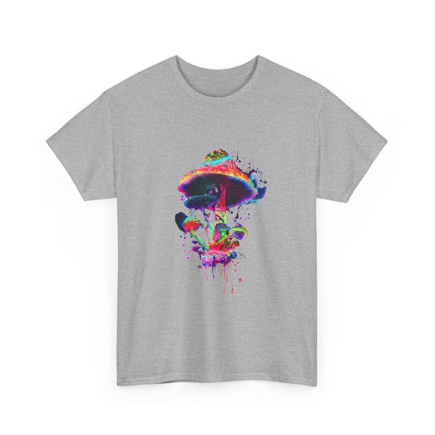 Colorful Psychedelic Mushroom Tee, Unisex Heavy Cotton T-Shirt, Vibrant Graphic Shirt, Perfect for Festivals, Eco-friendly Gift, Casual Wear