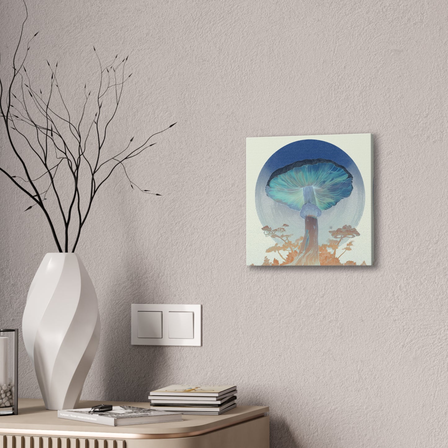 Forest Light Inverse-Mushroom Canvas Art, Stretched Wall Decor, Bohemian Home Decor, Psychedelic Wall Art, Nature-Inspired Art