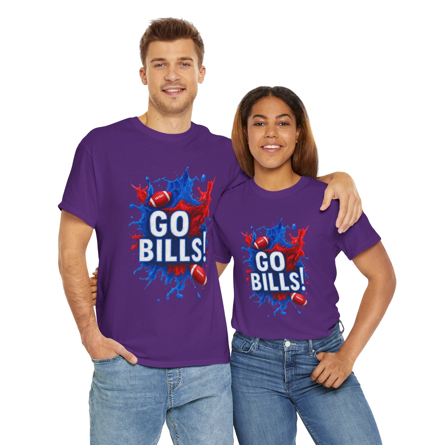 Go Bills -Cheerful Sports Tee - Go Bills! Unisex Heavy Cotton T-Shirt, Game Day Apparel, Football Fan Shirt, Spirit Wear, Gift for Sports Lovers