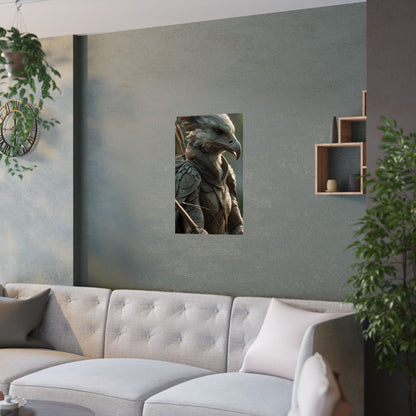Aarakoca Ranger - Fantasy Eagle Warrior Satin Paper Poster — Mythical Bird Archer Wall Art