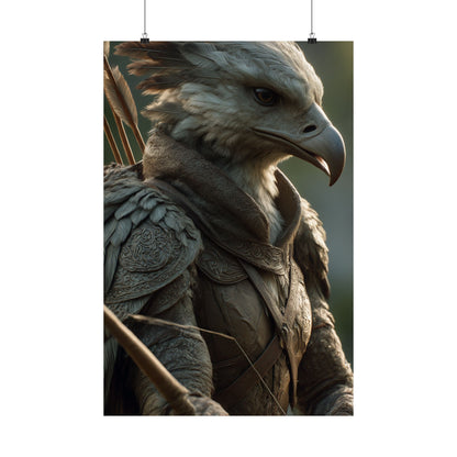 Aarakoca Ranger - Fantasy Eagle Warrior Satin Paper Poster — Mythical Bird Archer Wall Art