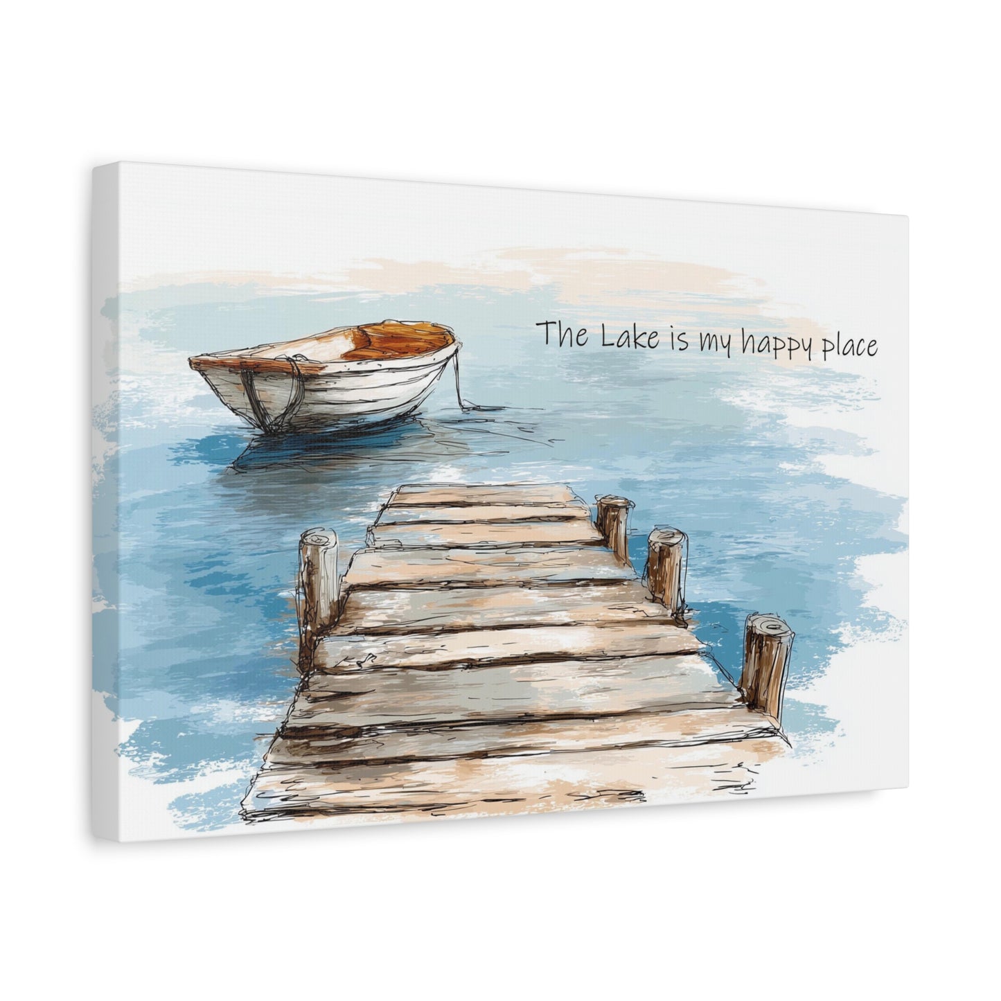"Happy Place" Lake-Themed Canvas Wall Art, Nautical Home Decor, Relaxing Lake Vibes,