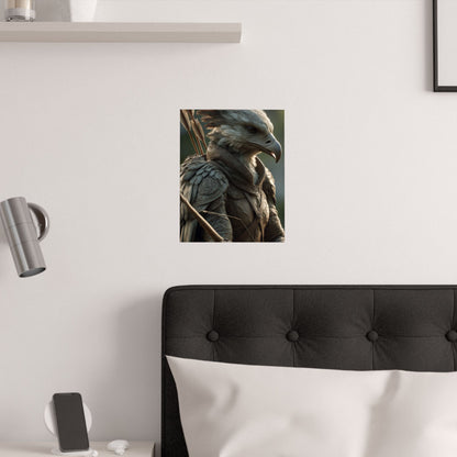 Aarakoca Ranger - Fantasy Eagle Warrior Satin Paper Poster — Mythical Bird Archer Wall Art