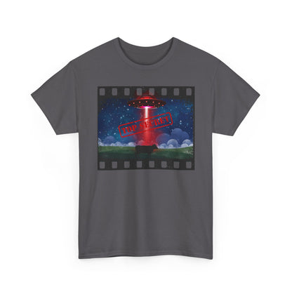 COW & UFO Tee | Unisex Heavy Cotton T-Shirt, Alien Design, Sci-Fi Merchandise, Casual Wear, Gift for Extraterrestrial Fans
